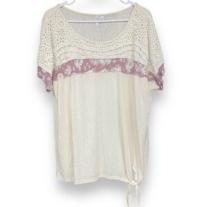 Cato CROCHET FLORAL TIE HEM TOP